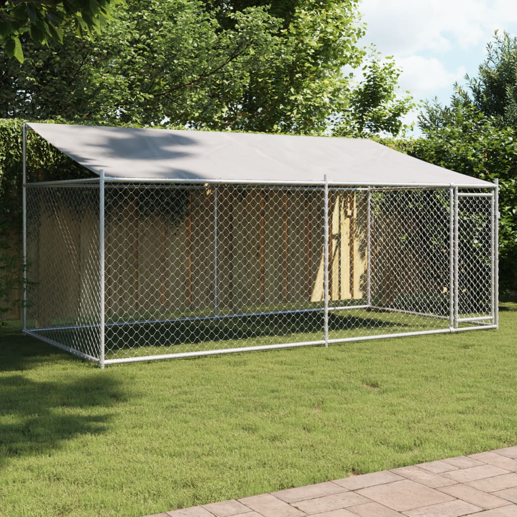 VidaXL Hondenhok met dak en deur 4x2x2m gegalvaniseerd staal grijs