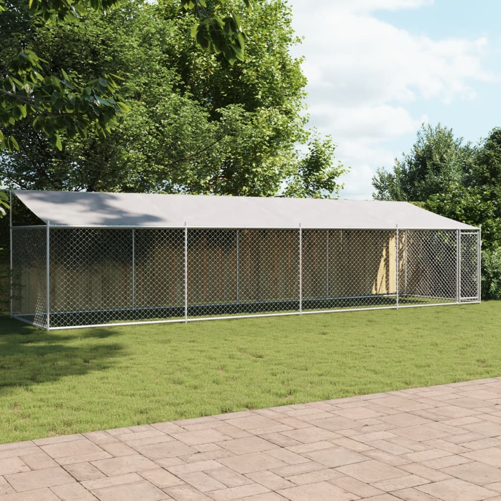 VidaXL Hondenhok met dak en deur 8x2x2m gegalvaniseerd staal grijs