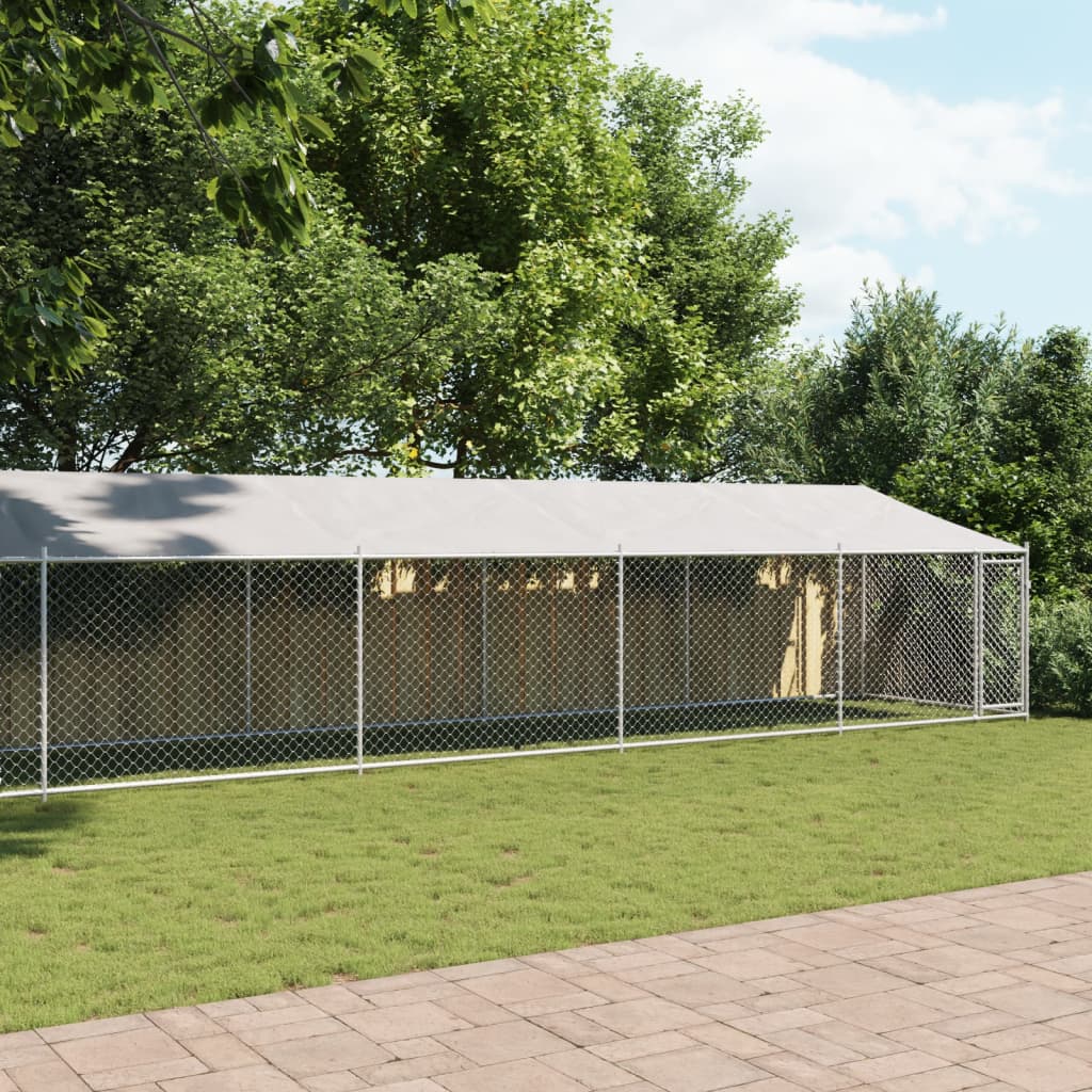 VidaXL Hondenhok met dak en deur 10x2x2m gegalvaniseerd staal grijs