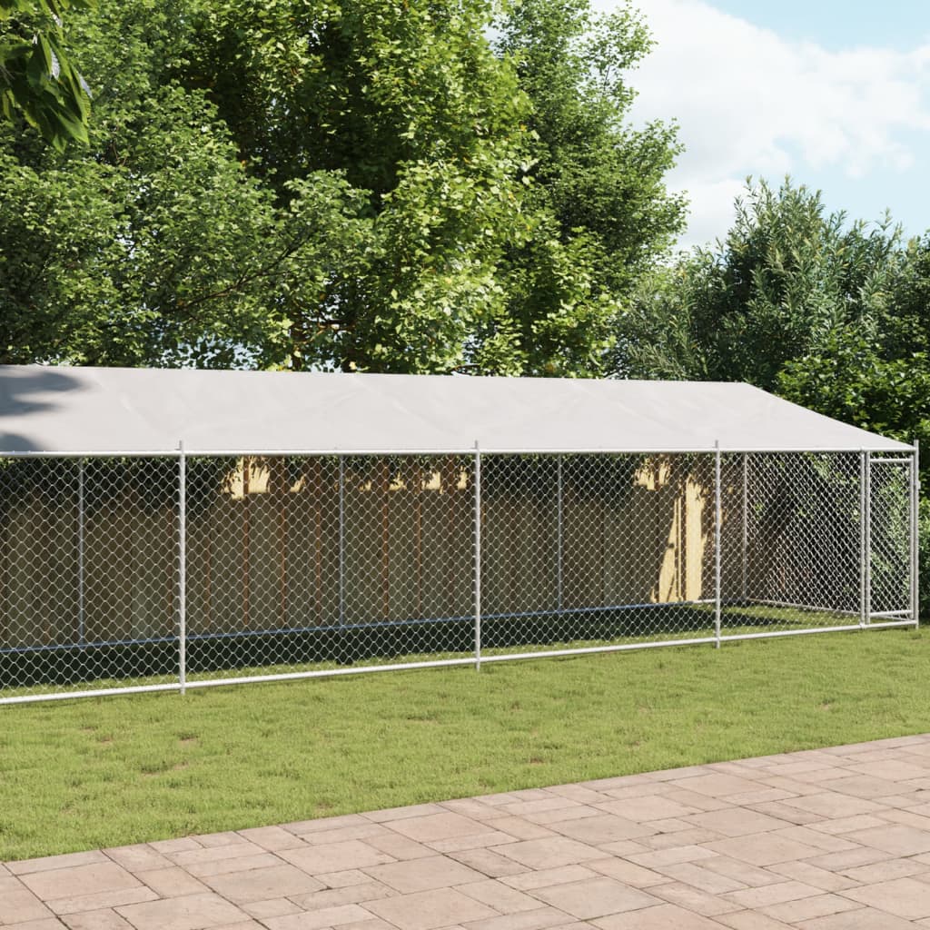 VidaXL Hondenhok met dak en deur 10x2x2m gegalvaniseerd staal grijs