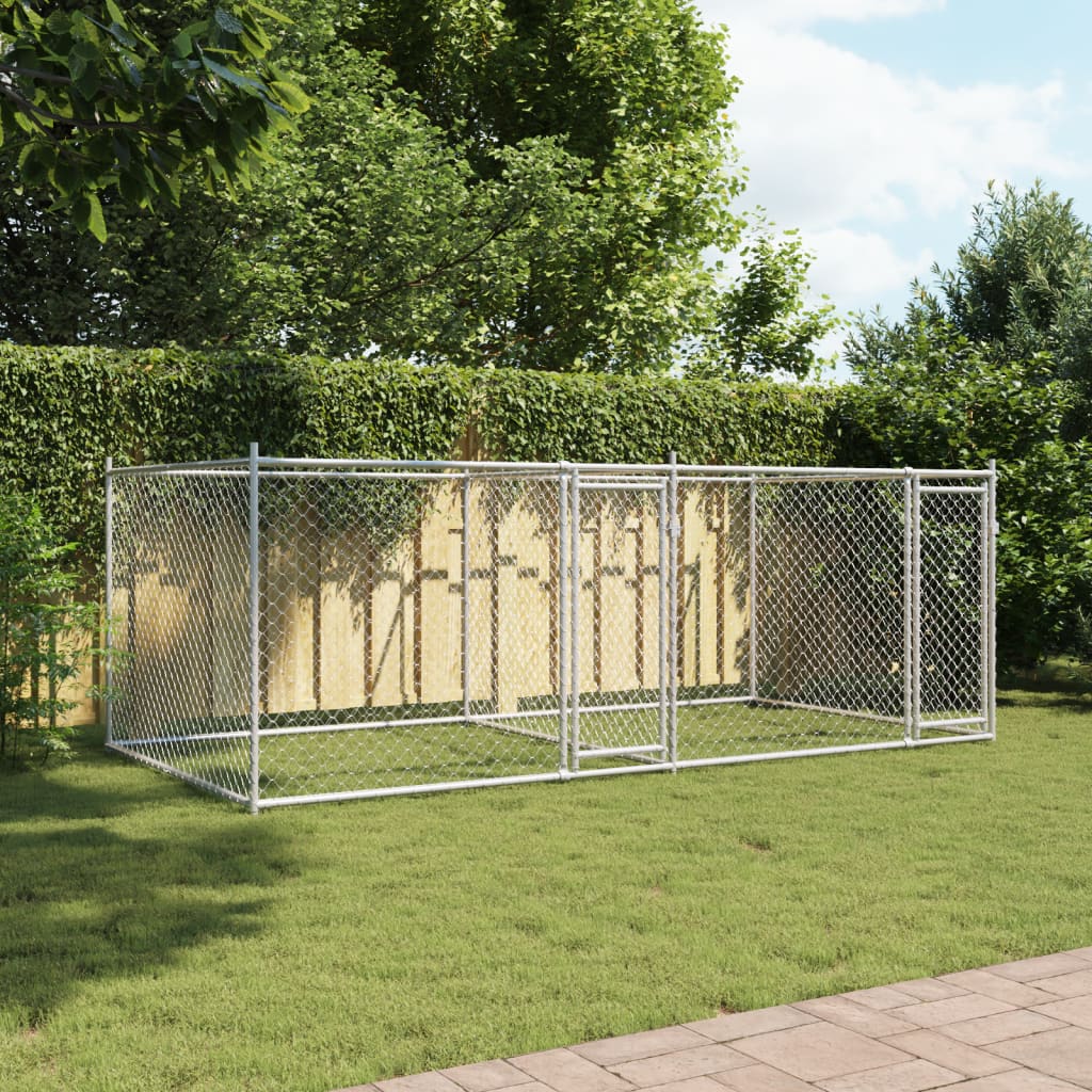VidaXL Hondenhok met deuren 4x2x1,5m gegalvaniseerd staal grijs