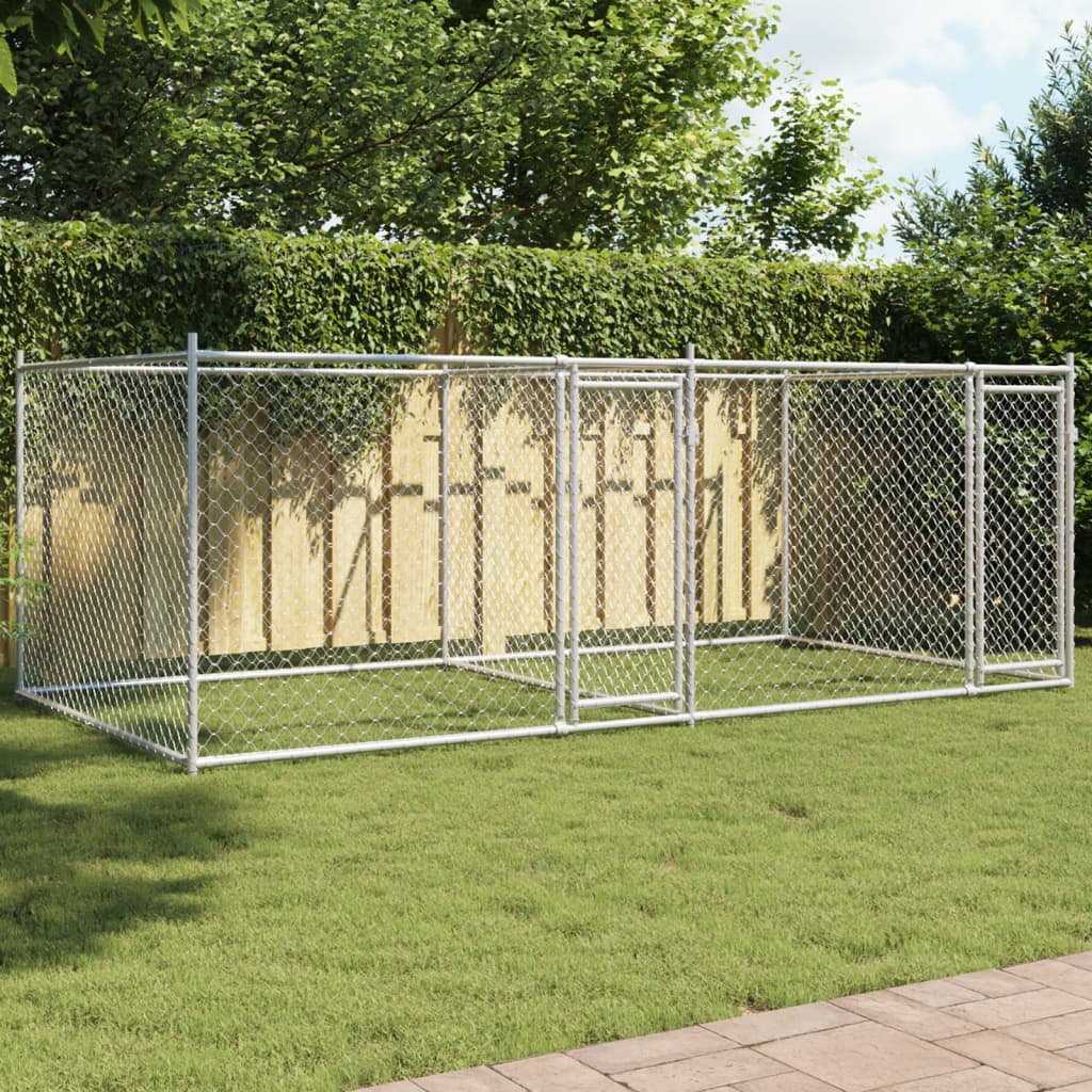 VidaXL Hondenhok met deuren 4x2x1,5m gegalvaniseerd staal grijs