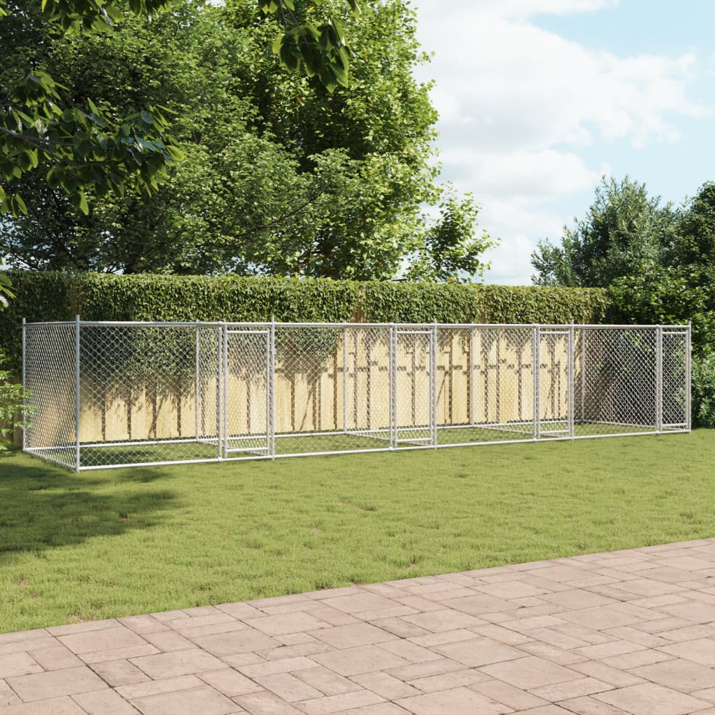 VidaXL Hondenhok met deuren 8x2x1,5m gegalvaniseerd staal grijs