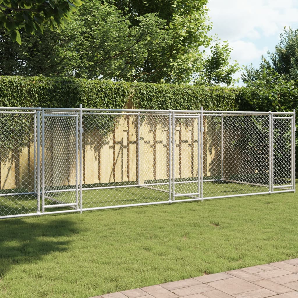 VidaXL Hondenhok met deuren 8x2x1,5m gegalvaniseerd staal grijs