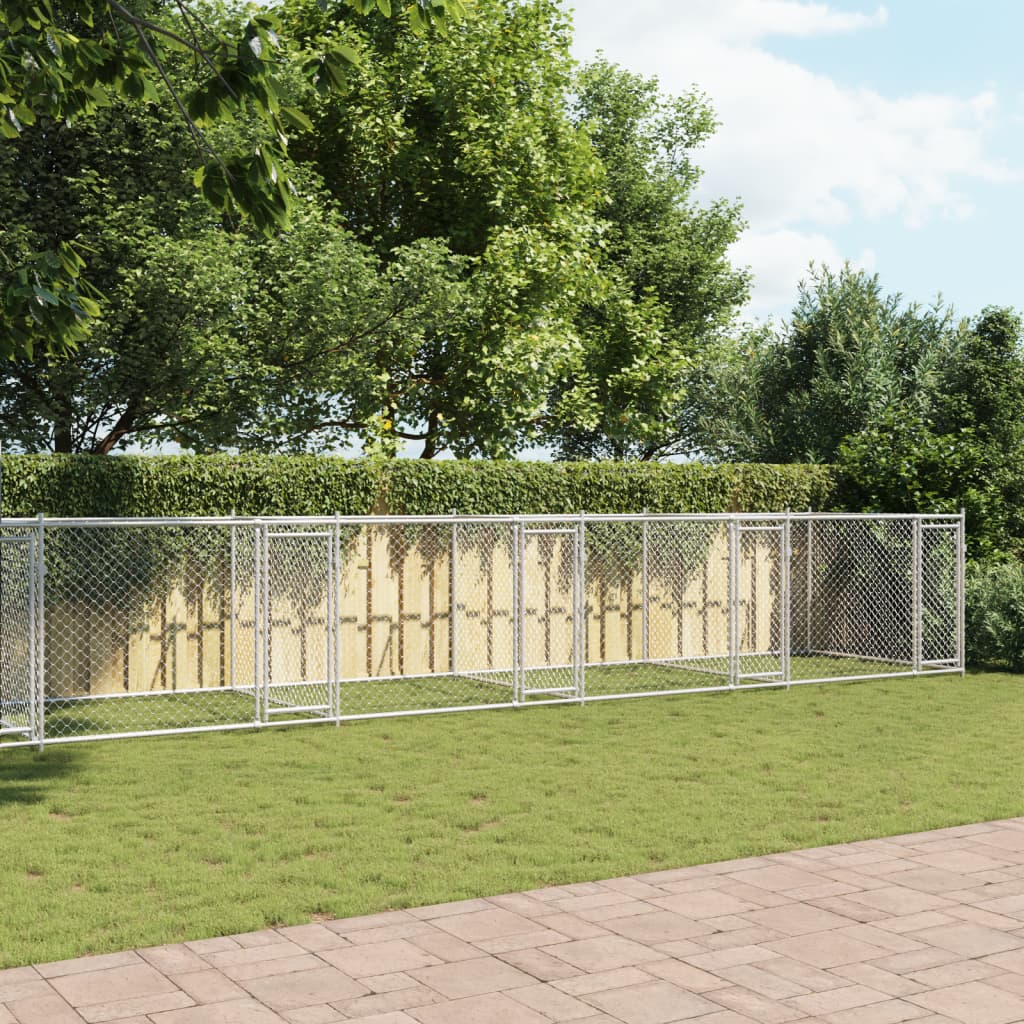 VidaXL Hondenhok met deuren 10x2x1,5m gegalvaniseerd staal grijs
