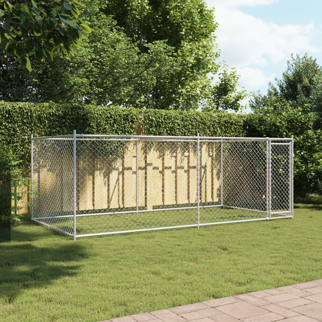 VidaXL Hondenhok met deur 4x2x1,5m gegalvaniseerd staal grijs