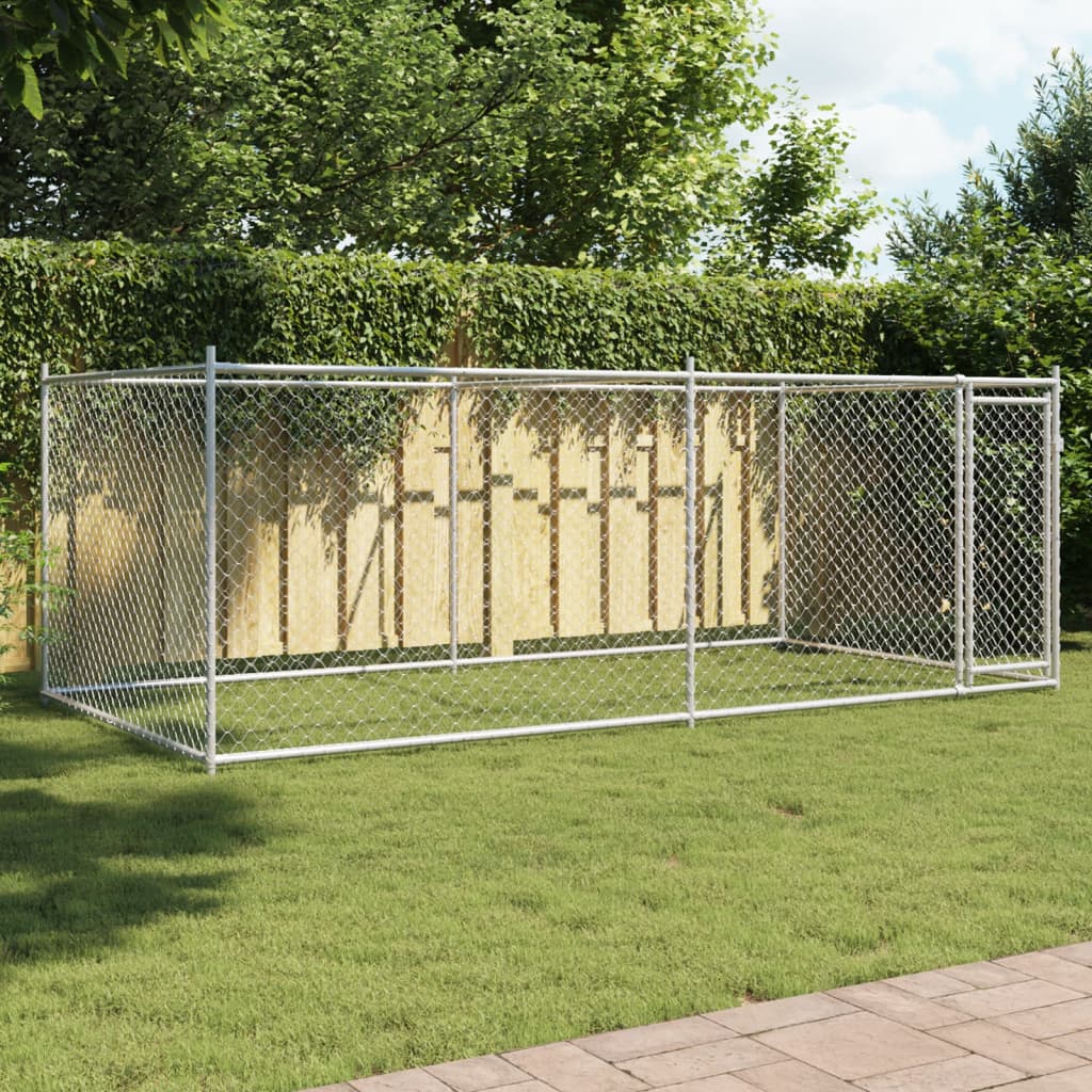 VidaXL Hondenhok met deur 4x2x1,5m gegalvaniseerd staal grijs