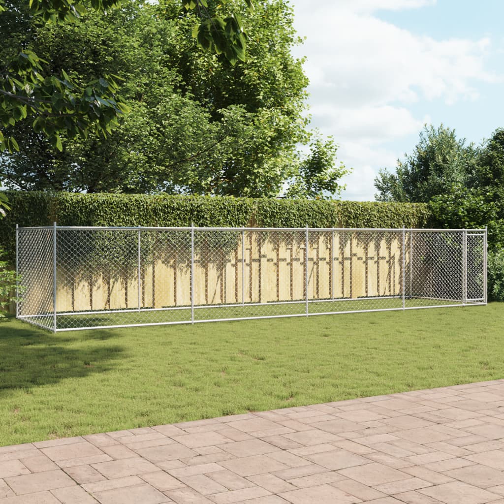 VidaXL Hondenhok met deur 8x2x1,5m gegalvaniseerd staal grijs