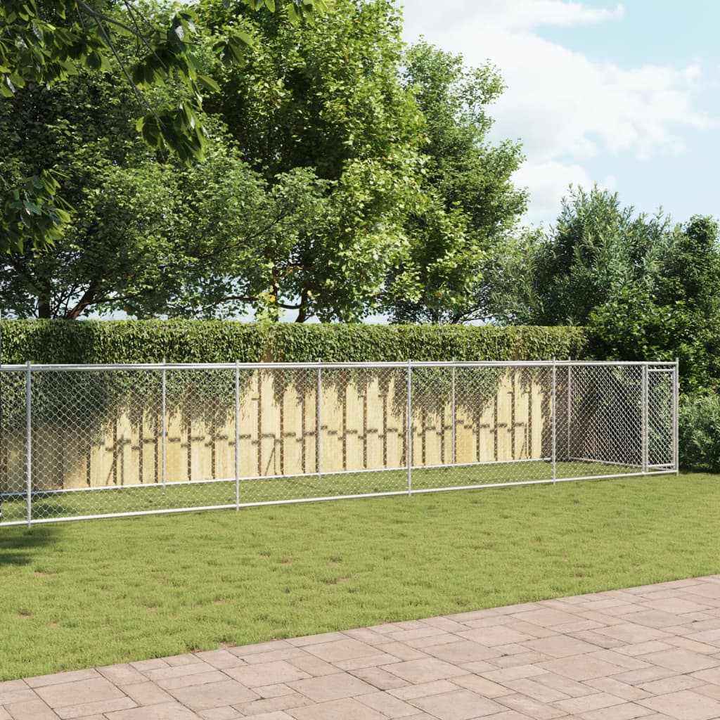 VidaXL Hondenhok met deur 10x2x1,5m gegalvaniseerd staal grijs