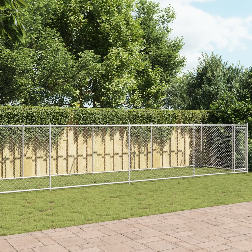 VidaXL Hondenhok met deur 12x2x1,5m gegalvaniseerd staal grijs
