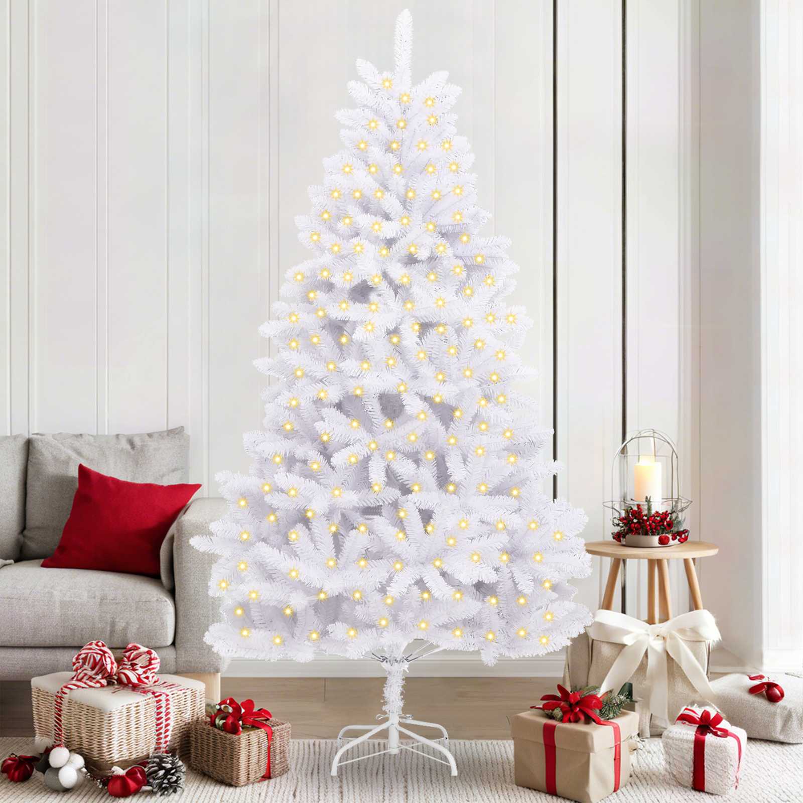 Vidaxl kunstkerstboom met 300 led wit 210 cm pvc en metaal