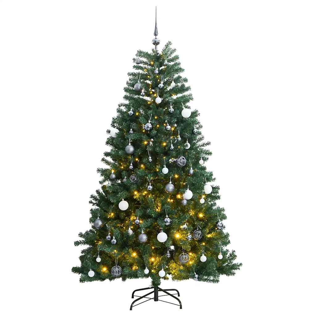 Vidaxl kunstkerstboom met scharnieren 300 led's en kerstballen 210 cm