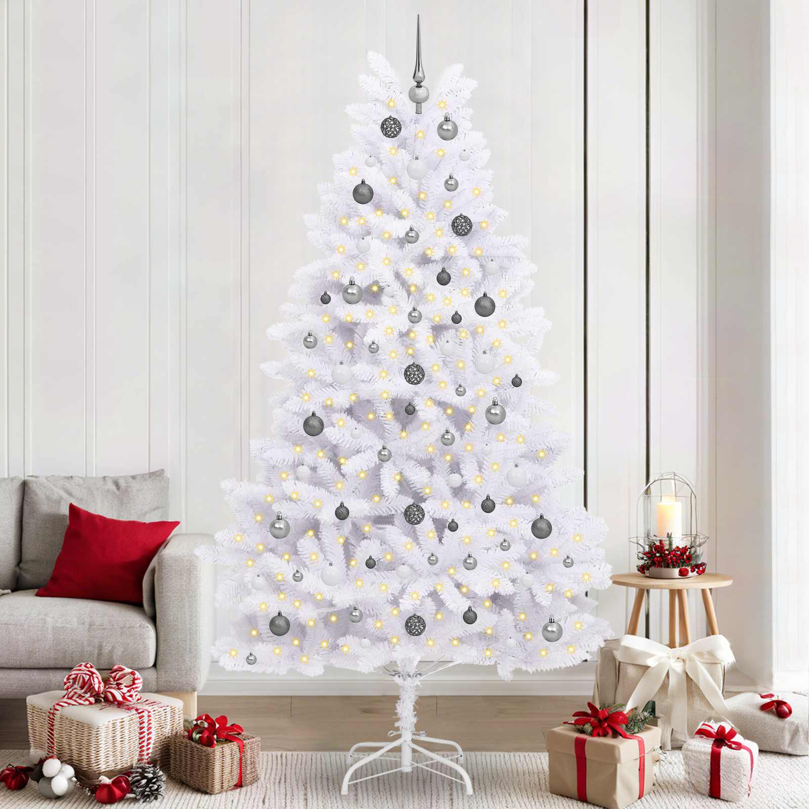 Vidaxl kunstkerstboom wit 120 x 120 x 240 cm pvc en metaal