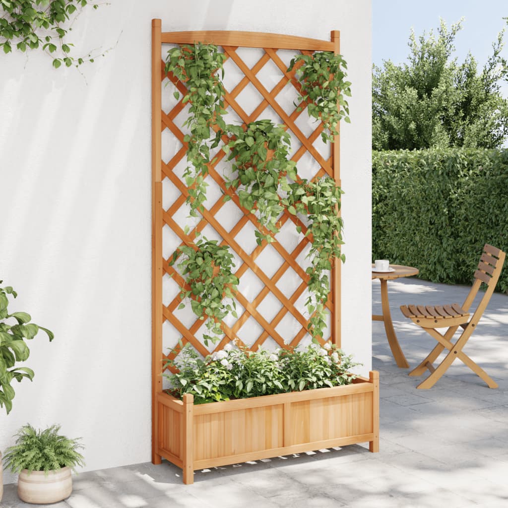 Vidaxl plantenbak met latwerk massief vuurhout bruin
