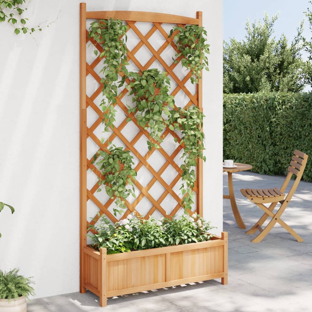 Vidaxl plantenbak met latwerk massief vuurhout bruin