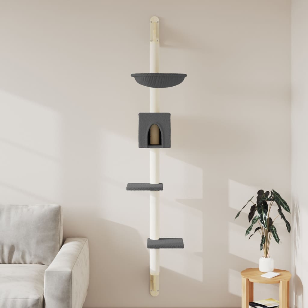 Vidaxl kattenmeubel wandgemonteerd met krabpaal 187 cm donkergrijs