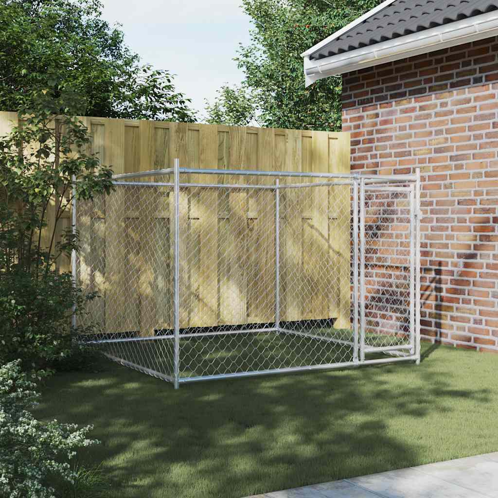 Vidaxl hondenhok met deur 2x2x1,5m gegalvaniseerd staal grijs