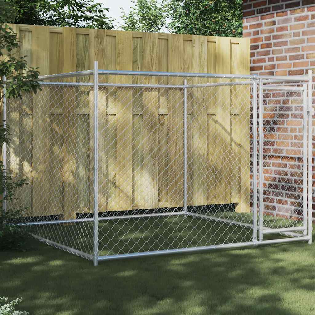 Vidaxl hondenhok met deur 2x2x1,5m gegalvaniseerd staal grijs