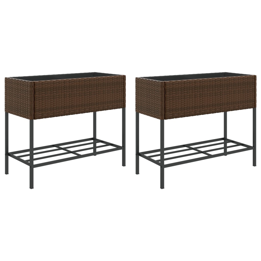 VidaXL Plantenbakken met schap 2 st 90x40x75 poly rotan bruin