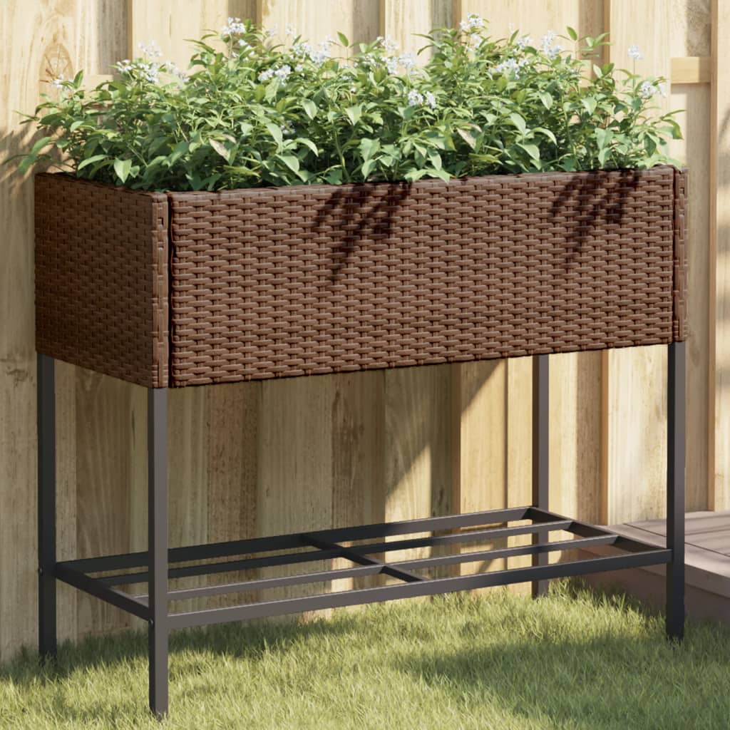 VidaXL Plantenbakken met schap 2 st 90x40x75 poly rotan bruin