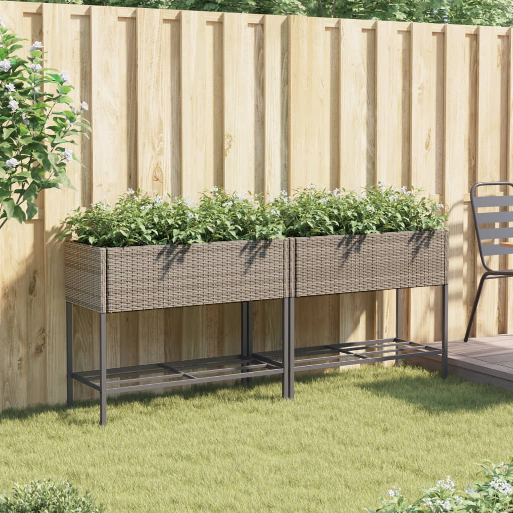 VidaXL Plantenbakken met schap 2 st 90x40x75 poly rotan grijs