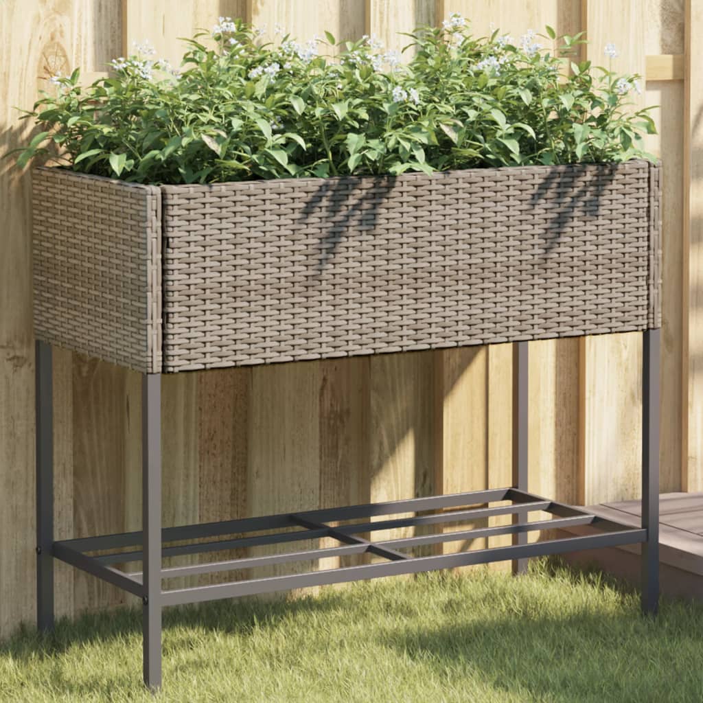 VidaXL Plantenbakken met schap 2 st 90x40x75 poly rotan grijs