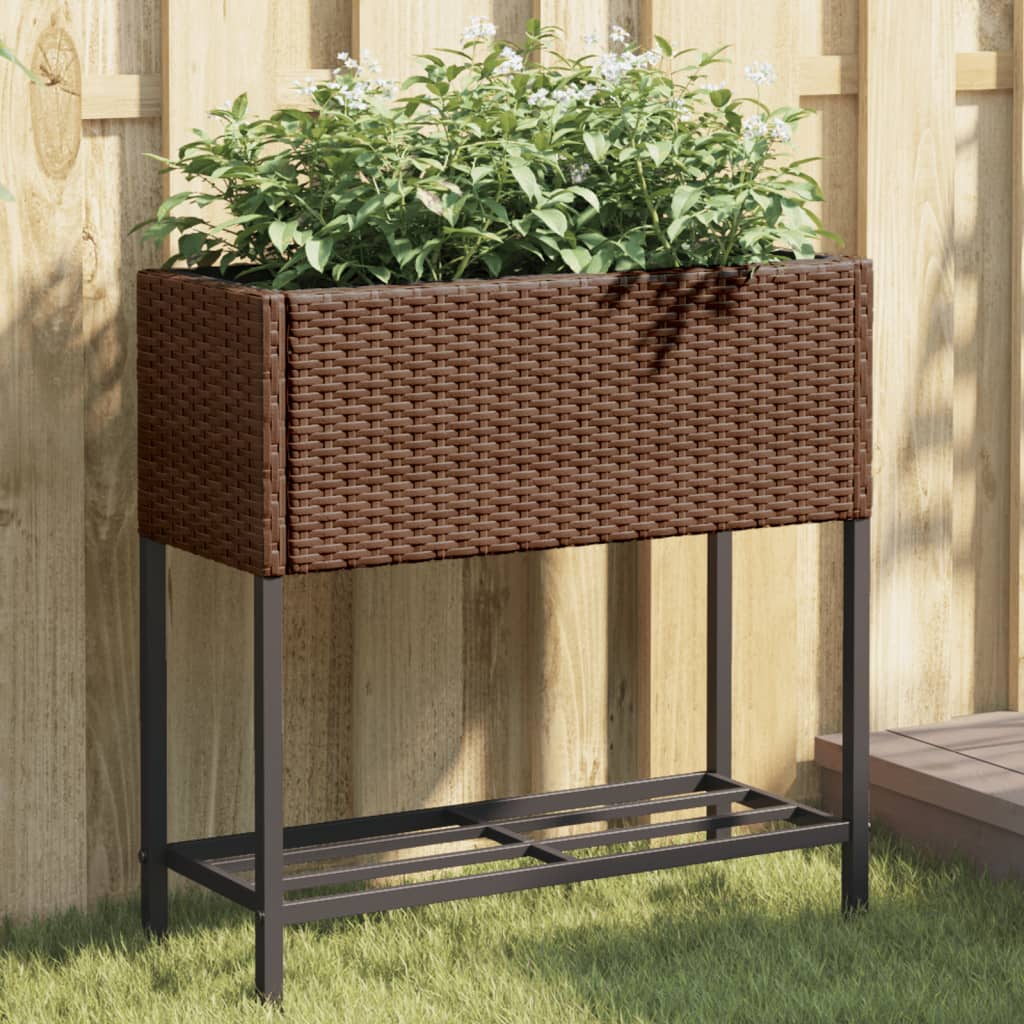 VidaXL Plantenbakken met schap 2 st 70x28x70 poly rotan bruin