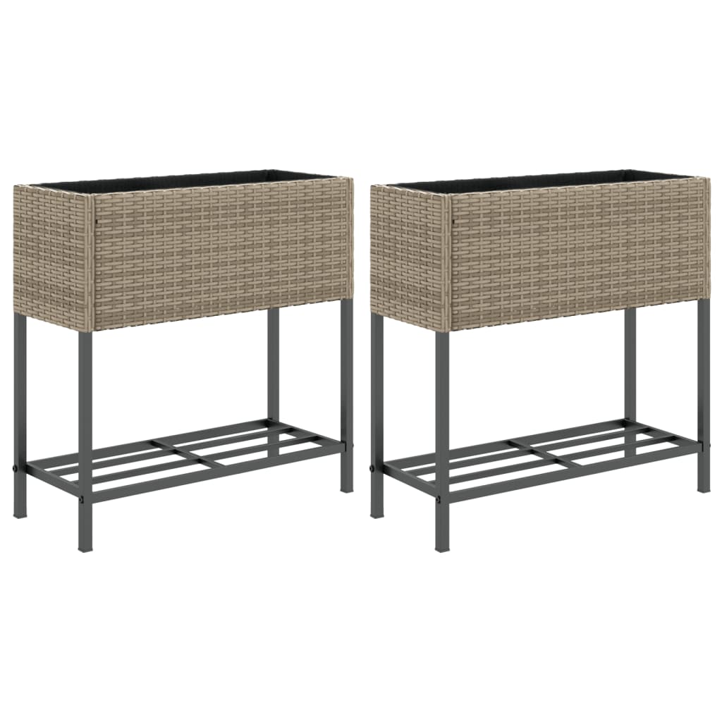 VidaXL Plantenbakken met schap 2 st 70x28x70 poly rotan grijs