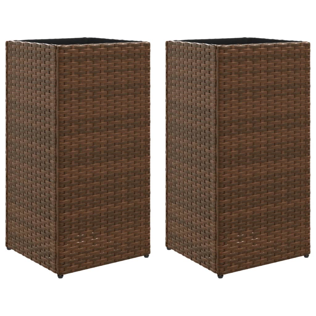 VidaXL Plantenbakken 2 st 30x30x60 cm poly rotan bruin