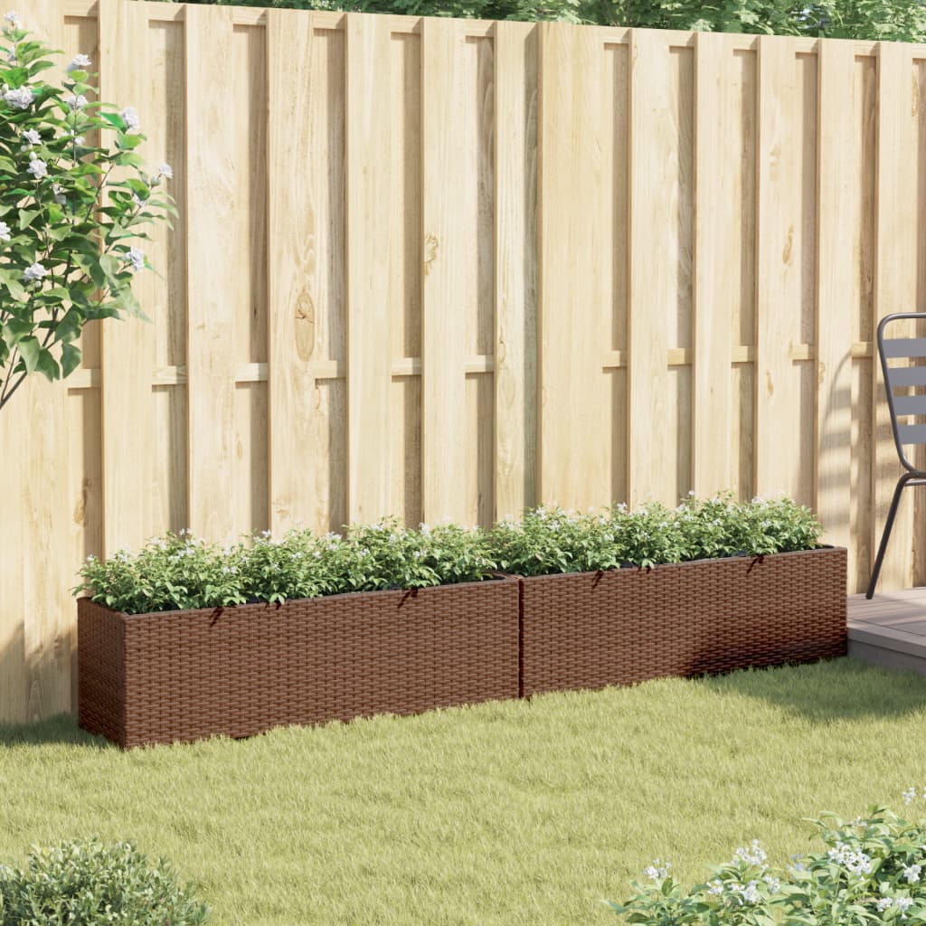 VidaXL Plantenbakken met 3 potten 2 st 105x30x32 cm poly rotan bruin