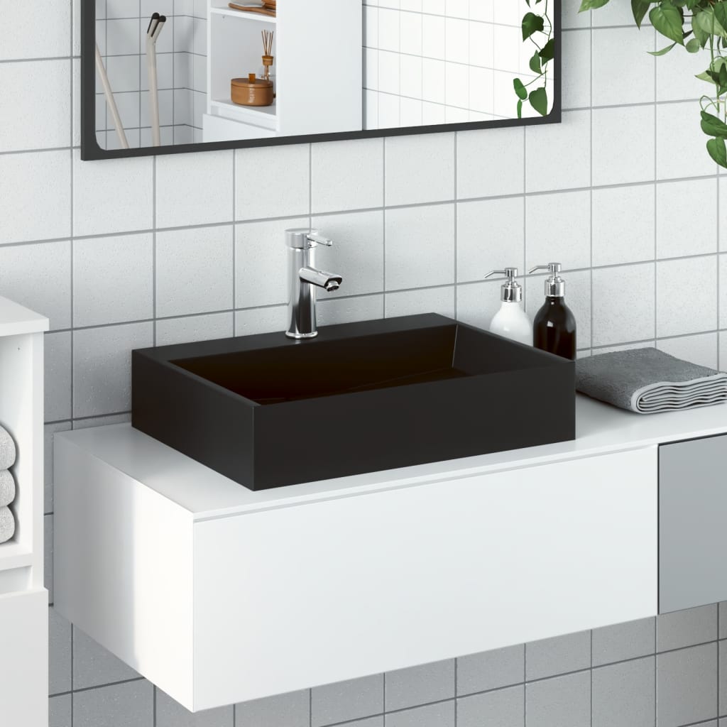 VidaXL Wastafel 50x38x11 cm gewonnen mineraal marmer matzwart
