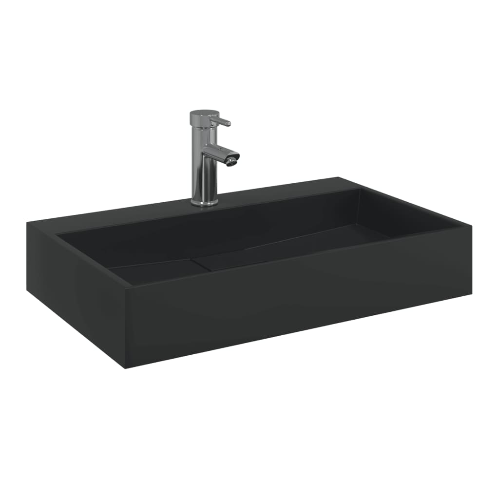 VidaXL Wastafel 60x38x11 cm gewonnen mineraal marmer matzwart