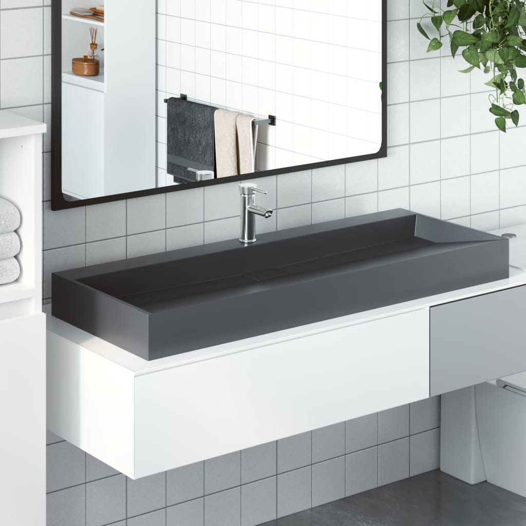 VidaXL Wastafel 120x46x11 cm mineraal gewonnen marmer antraciet