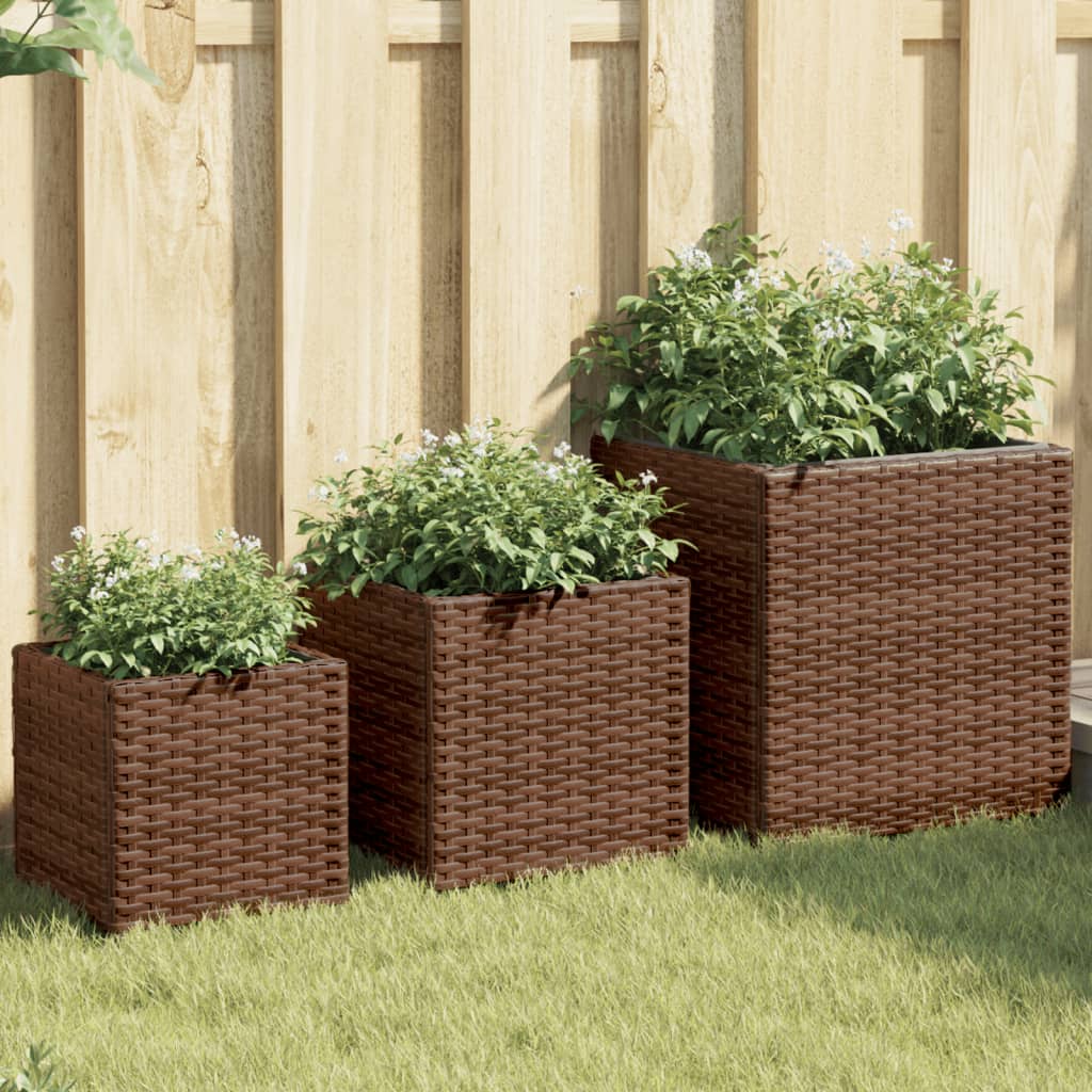 Vidaxl plantenbakken 3 st poly rotan bruin