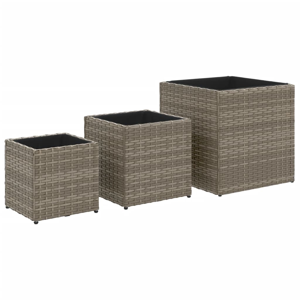 Vidaxl plantenbakken 3 st poly rotan grijs