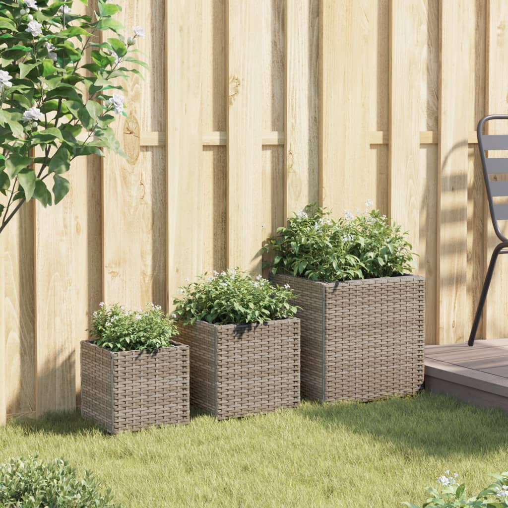 Vidaxl plantenbakken 3 st poly rotan grijs