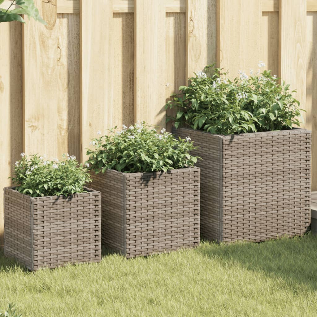 Vidaxl plantenbakken 3 st poly rotan grijs