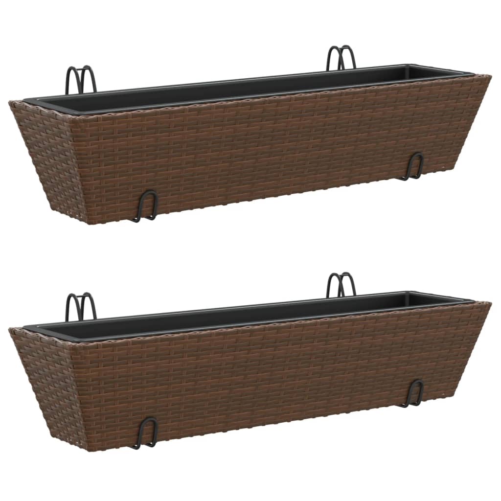 VidaXL Plantenbakken 2 st met haken poly rotan bruin