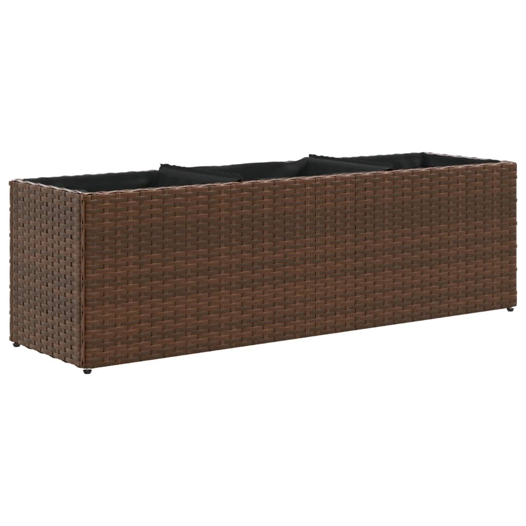 VidaXL Plantenbak met 3 potten 105x30x32 cm poly rotan bruin