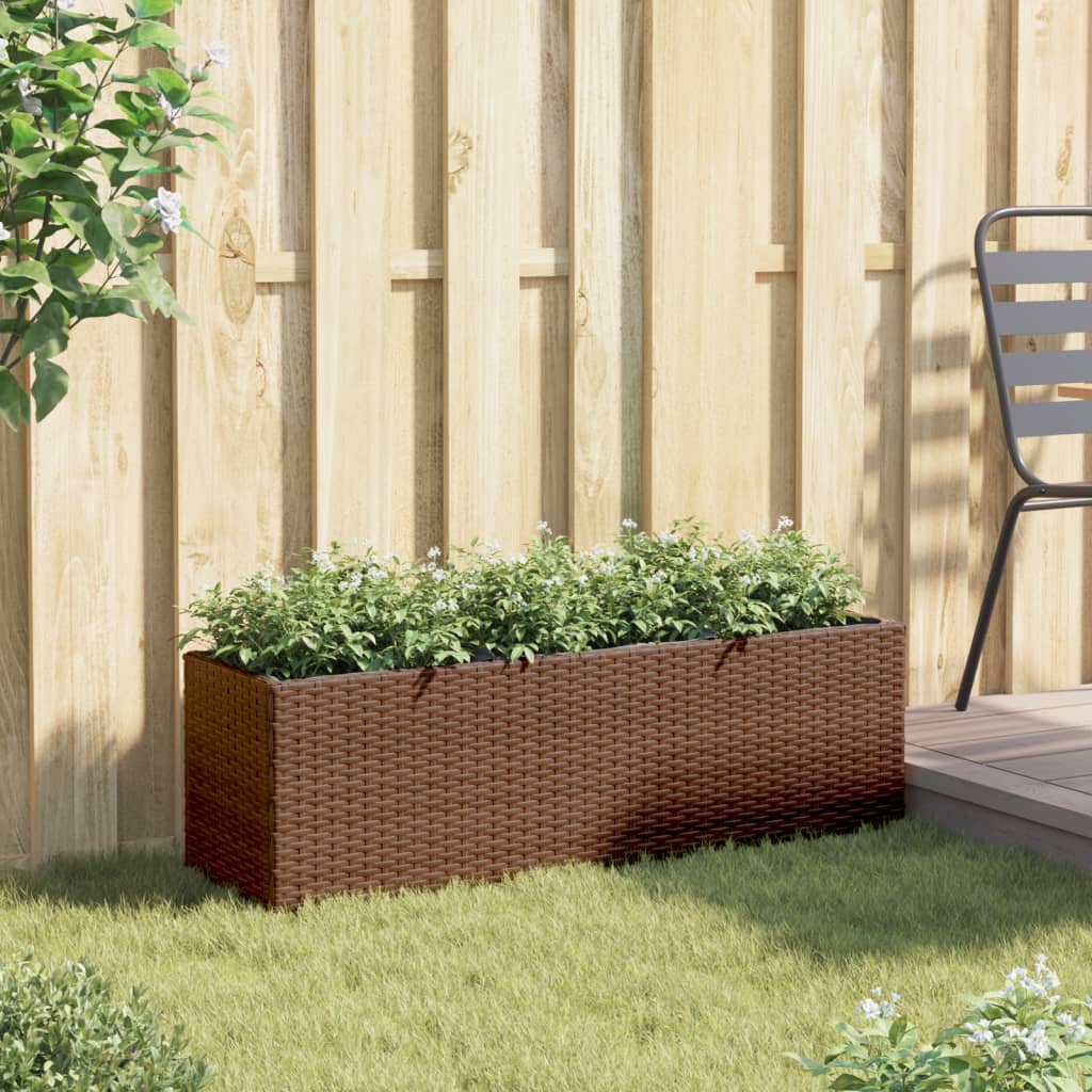 VidaXL Plantenbak met 3 potten 105x30x32 cm poly rotan bruin
