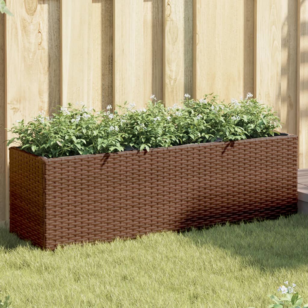 VidaXL Plantenbak met 3 potten 105x30x32 cm poly rotan bruin