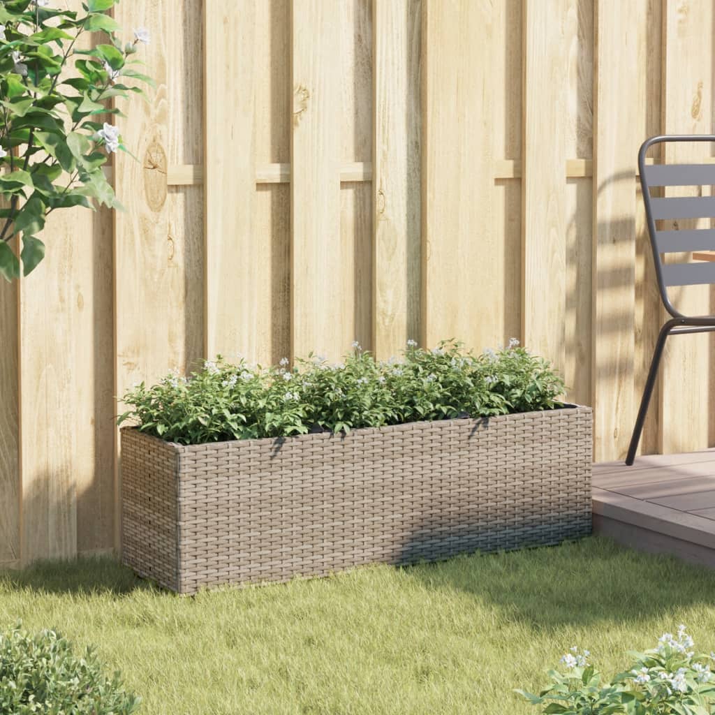 Vidaxl plantenbak met 3 potten 105x30x32 cm poly rattan grijs