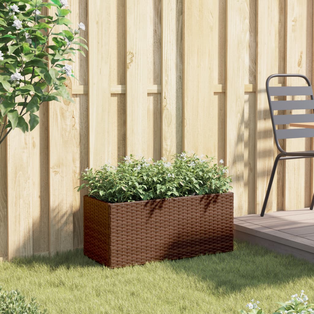 Vidaxl plantenbak met 2 potten 72x30x32 cm poly rattan bruin