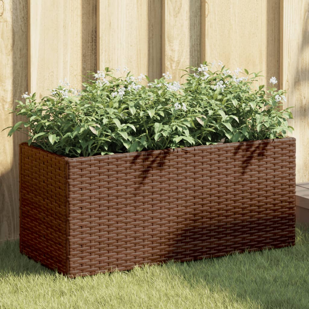 Vidaxl plantenbak met 2 potten 72x30x32 cm poly rattan bruin