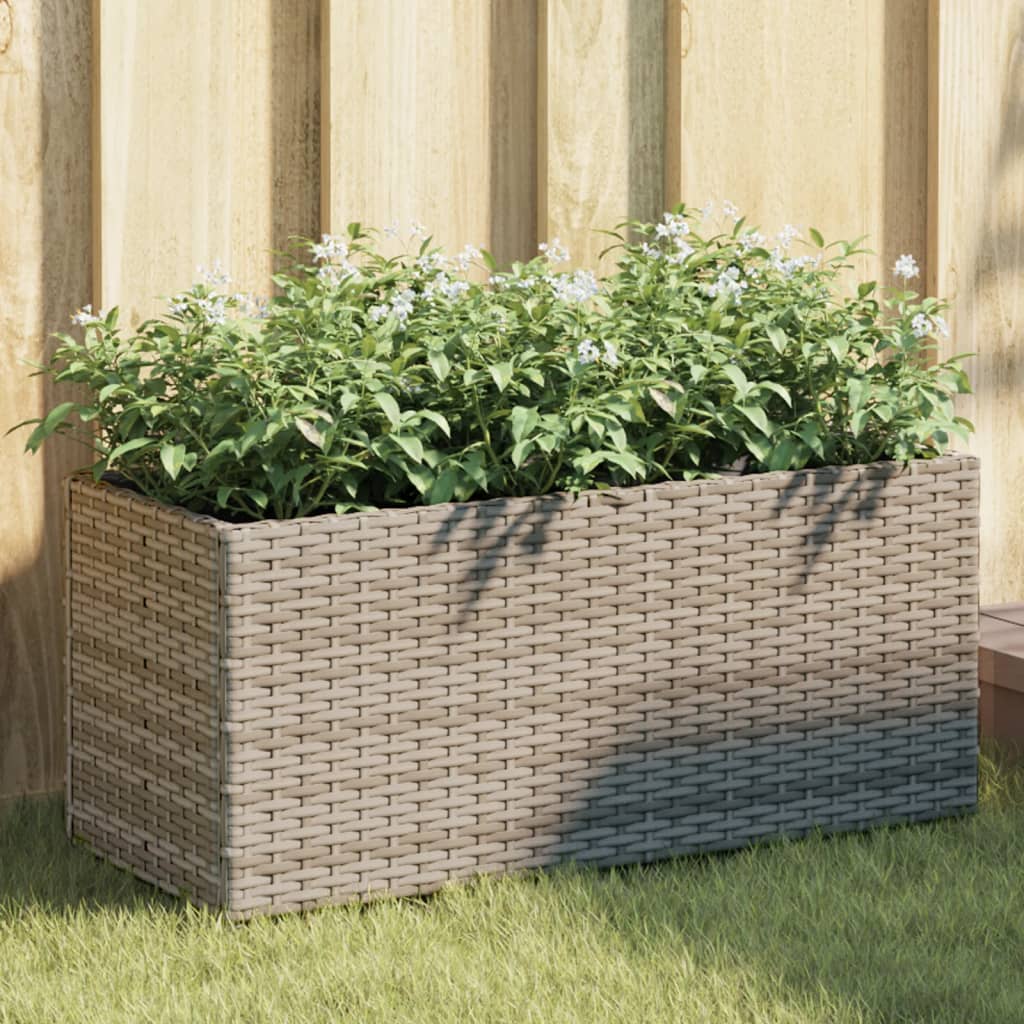 Vidaxl plantenbak met 2 potten 72x30x32 cm poly rattan grijs