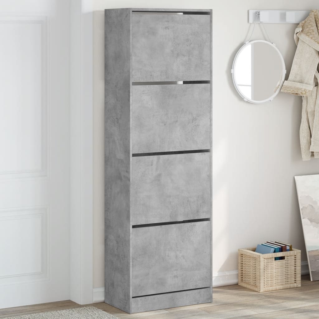 VidaXL Schoenenkast met 4 klaplades 60x34x187,5 cm betongrijs