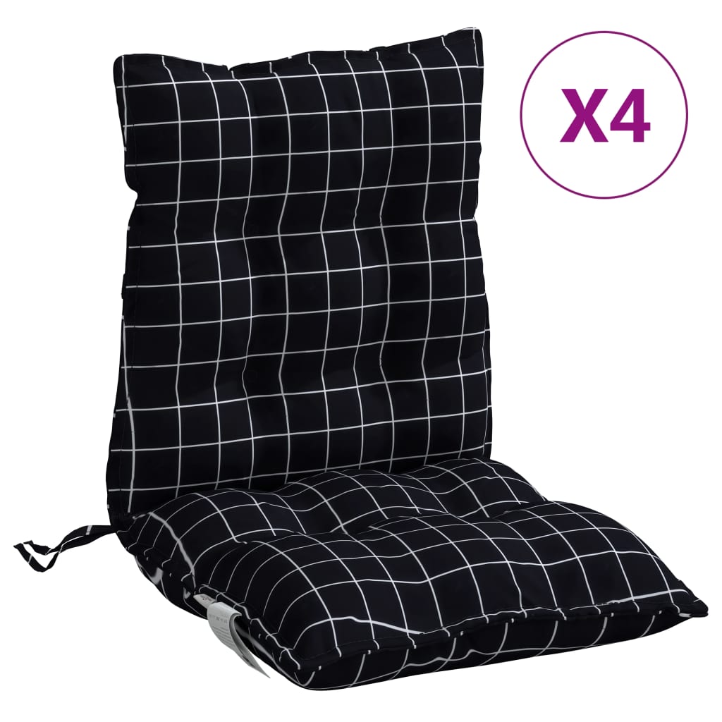 Vidaxl stoelkussens 4 st lage vloerkleed ruitpatroon oxford stof zwart