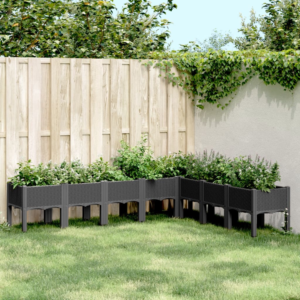 Vidaxl plantenbak met poten 200x160x42 cm polypropeen zwart