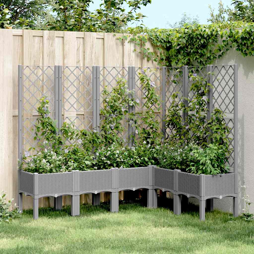 Vidaxl plantenbak met latwerk 160x120x142 cm polypropeen lichtgrijs
