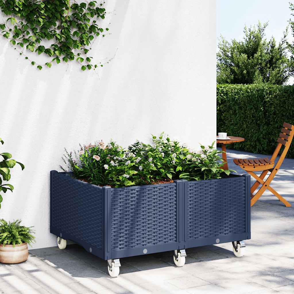 Vidaxl plantenbak met wielen 100x80x54 cm polypropeen blauwgrijs